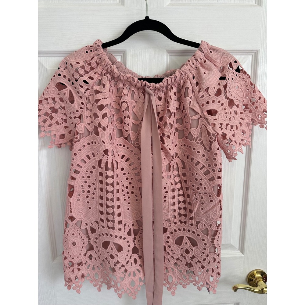 Chicwish Pink Crochet Lace Off The Shoulder Top Ribbon‎ Tie Back Small NWOT